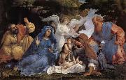 Lorenzo Lotto L'Adoration de l'Enfant Jesus avec la Vierge Marie et joseph,Elisabeth et Joachim et trois anges oil painting picture wholesale